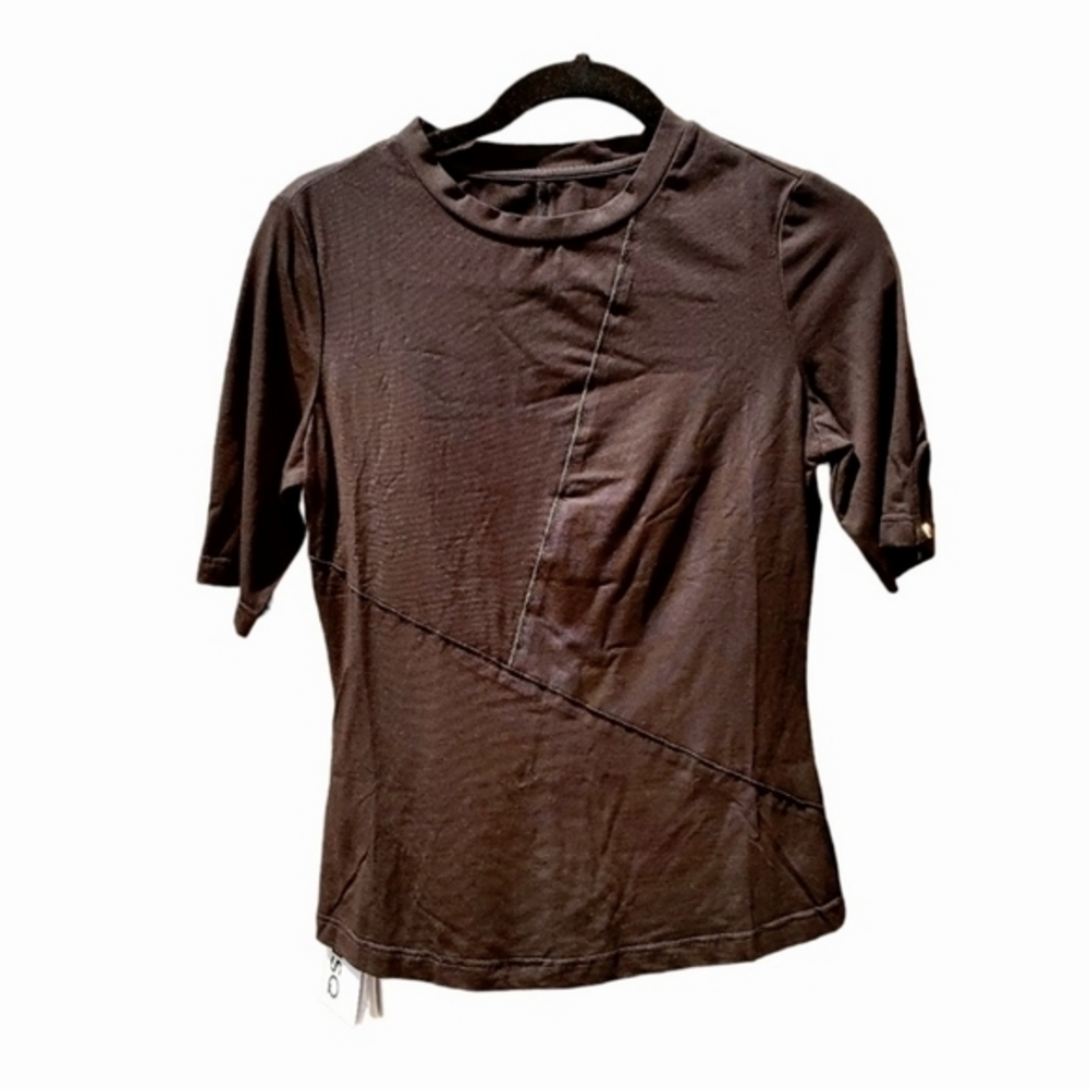 JNSQ Seam Detail Solid‎ Black Silky Tee Top Blouse Size 6 NWT